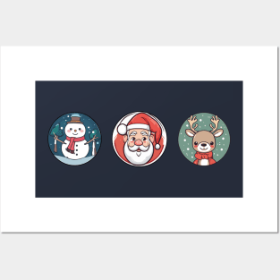 santa, reindeer, snowman. christmas pattern Posters and Art